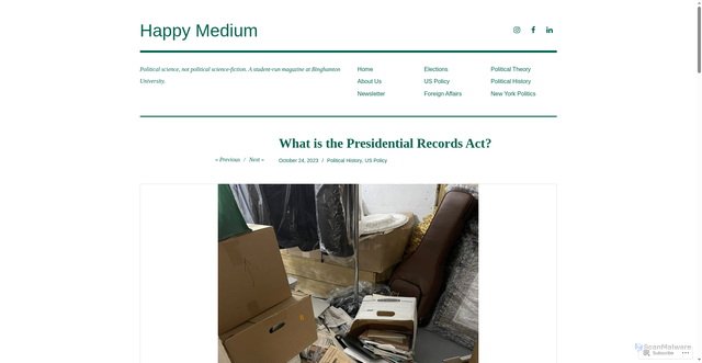 Security scan screenshot of https://happymediummag.com/2023/10/24/what-is-the-presidential-records-act/
