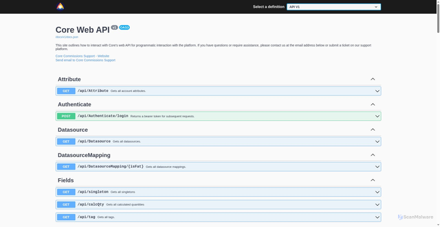 Security scan screenshot of https://www.corecommissions.net