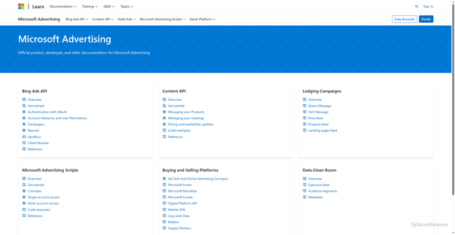 Security scan screenshot of https://developers.ads.microsoft.com