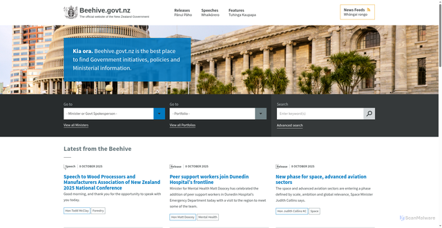 Security scan screenshot of https://www.beehive.govt.nz/
