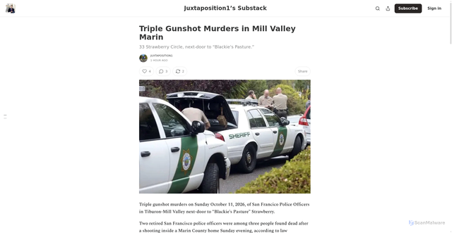 Security scan screenshot of https://juxtaposition1.substack.com/p/triple-gunshot-murders-in-mill-valley