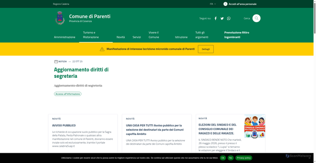 Security scan screenshot of https://www.comune.parenti.cs.it