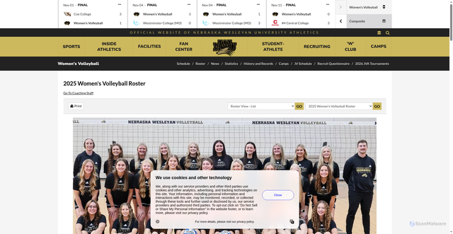 Security scan screenshot of https://nwusports.com/sports/womens-volleyball/roster