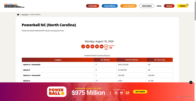 Security scan screenshot of https://powerball-megamillions.com/powerball/nc