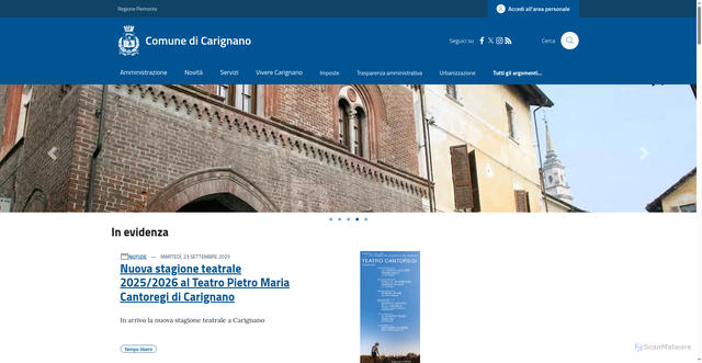 Security scan screenshot of https://www.comune.carignano.to.it/