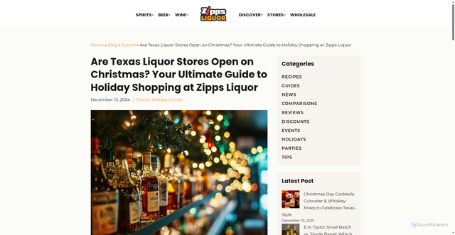 Security scan screenshot of https://www.zippsliquor.com/blog/are-texas-liquor-stores-open-on-christmas-your-ultimate-guide-to-holiday-shopping-at-zipps-liquor/