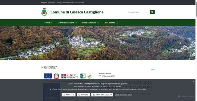 Security scan screenshot of https://www.comune.calascacastiglione.vb.it/it-it/home
