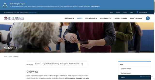 Security scan screenshot of https://www.ncsbe.gov/voting/voter-id