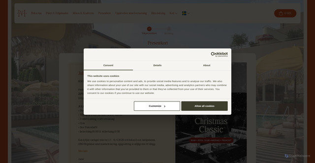 Security scan screenshot of https://booking.hjortviken.se/voucher?utm_source=braze&utm_medium=email&utm_campaign=julklappen_2025&utm_content=HJORTVIKEN_NB_B2C_SE_Y25_W45_JK-FAS2-REMINDER&lid=b0512ten1o0i