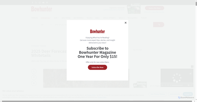 Security scan screenshot of https://www.bowhunter.com/editorial/2025-deer-forecast-best-hunting-days/533593