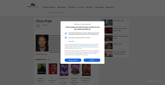 Security scan screenshot of https://www.nowrunning.com/celebrity/33313/chris-pratt/index.htm