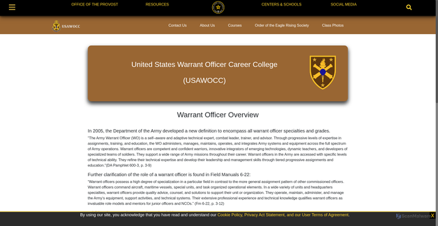 Security scan screenshot of https://armyuniversity.edu/wocc/courses