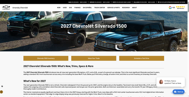 Security scan screenshot of https://www.umanskychevrolet.com/chevy-research-hub/2027-chevrolet-silverado-1500/