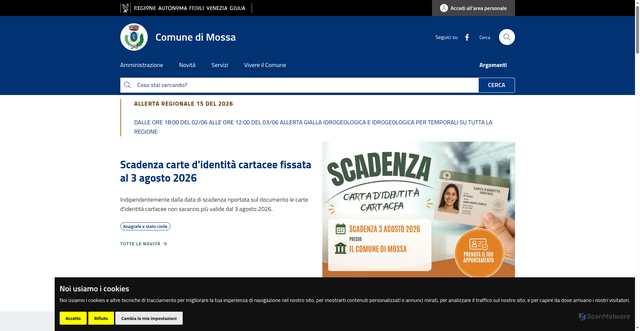 Security scan screenshot of https://www.comune.mossa.go.it