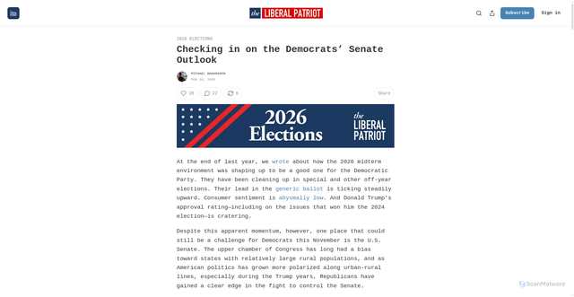 Security scan screenshot of https://www.liberalpatriot.com/p/checking-in-on-the-democrats-senate