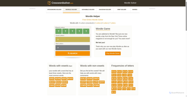 Security scan screenshot of https://www.crosswordsolver.com/wordle