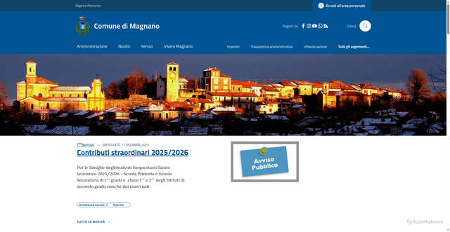 Security scan screenshot of https://www.comune.magnano.bi.it/