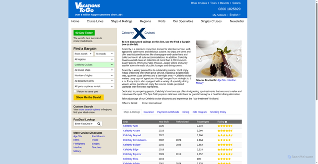 Security scan screenshot of https://www.vacationstogo.com/cruise_lines/celebrity_cruises.cfm