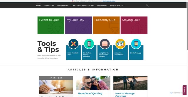 Security scan screenshot of https://smokefree.gov/