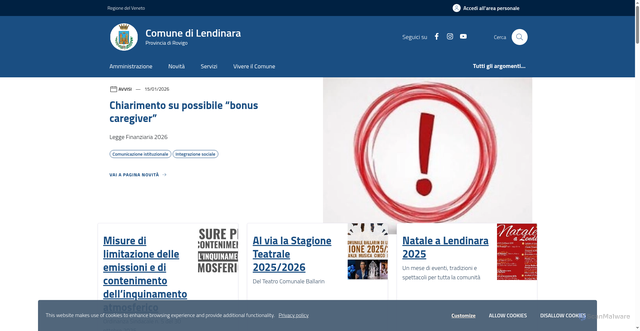 Security scan screenshot of https://www.comune.lendinara.ro.it/home