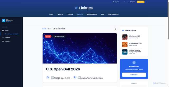 Security scan screenshot of https://www.linkeum.com/en/event/us-open-golf-2026