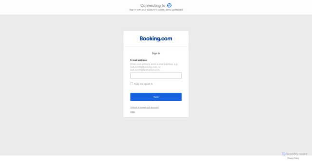 Security scan screenshot of https://okta.booking.com