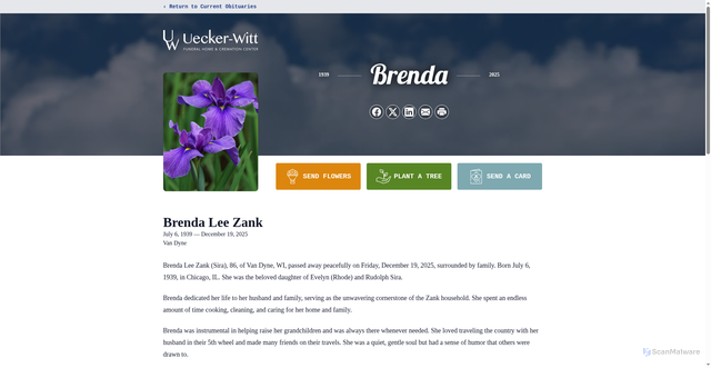 Security scan screenshot of https://www.ueckerwitt.com/obituaries/brenda-zank