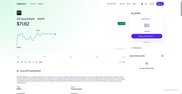 Security scan screenshot of https://lightyear.com/en/stock/ASTS:NASDAQ