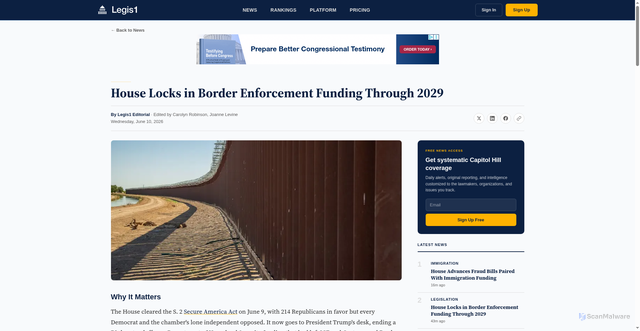 Security scan screenshot of https://legis1.com/news/secure-america-act-house-passes-locking-in-border