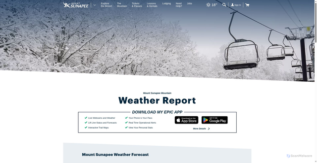 Security scan screenshot of https://www.mountsunapee.com/the-mountain/mountain-conditions/snow-and-weather-report.aspx