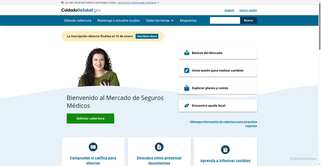 Security scan screenshot of https://www.cuidadodesalud.gov/es/