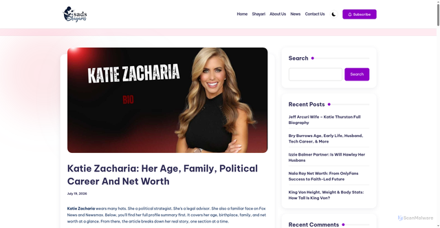 Security scan screenshot of https://sadsshayarists.com/katie-zacharia/