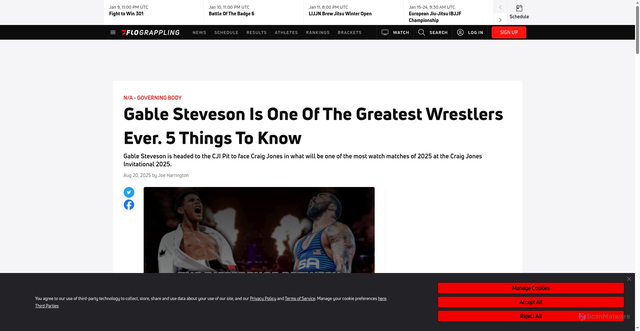 Security scan screenshot of https://www.flograppling.com/articles/14463409-gable-steveson-is-one-of-the-greatest-wrestlers-ever-5-things-to-know
