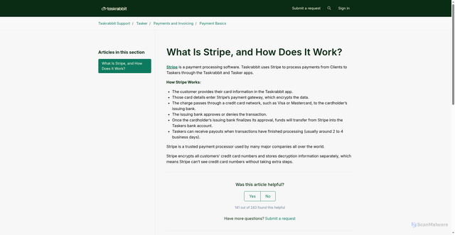 Security scan screenshot of https://support.taskrabbit.com/hc/en-us/articles/9726793176717-What-Is-Stripe-and-How-Does-It-Work