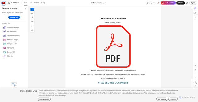 Security scan screenshot of https://acrobat.adobe.com/id/urn:aaid:sc:US:f4e3ea4d-6970-4bb9-bac2-c231fffb1392