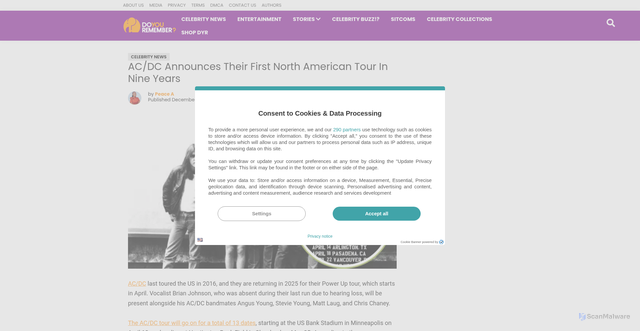 Security scan screenshot of https://doyouremember.com/215580/ac-dc-north-american-tou-2025