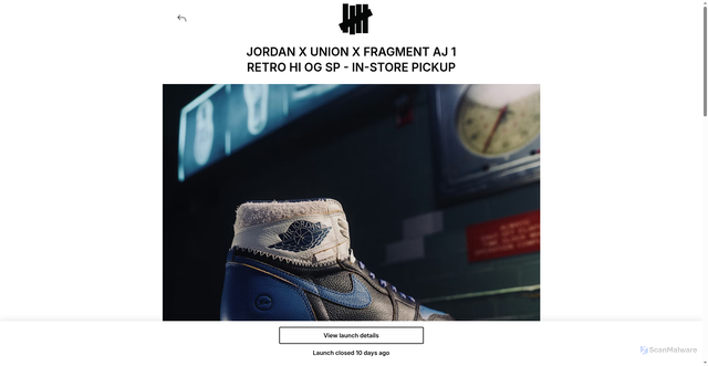 Security scan screenshot of https://raffle.undefeated.com/en-US/us/jordan-x-union-x-fragment-aj-1-retro-hi-og-sp-in-store-pickup