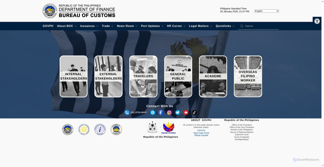 Security scan screenshot of https://customs.gov.ph