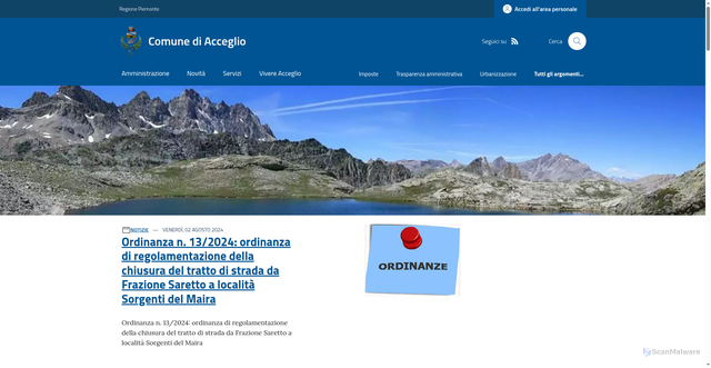 Security scan screenshot of https://www.comune.acceglio.cn.it/