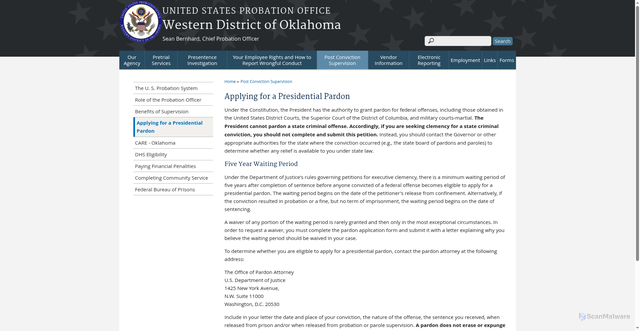 Security scan screenshot of https://www.okwp.uscourts.gov/applying-presidential-pardon
