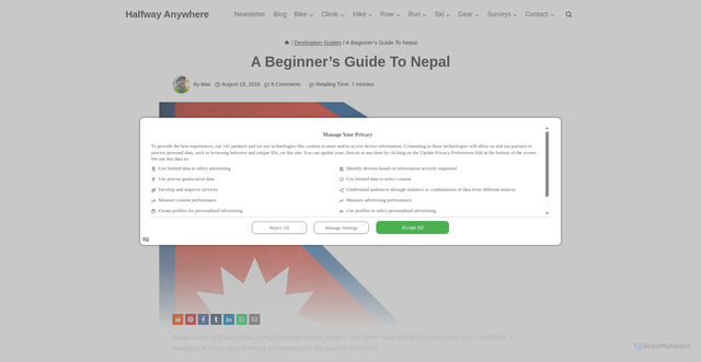 Security scan screenshot of https://www.halfwayanywhere.com/destination-guides/nepal/