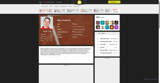 Security scan screenshot of https://de.tennistemple.com/player/maja-chwalinska/7107/