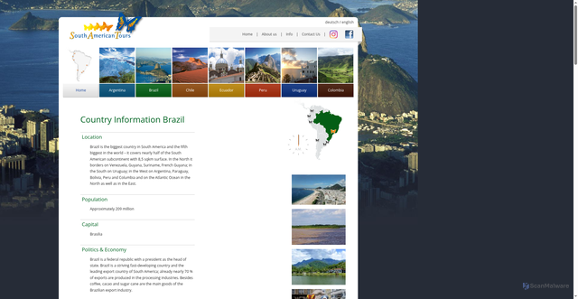 Security scan screenshot of http://www.southamericantours.de/en/sat-brazil/country-information/country-information-brazil