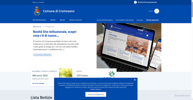Security scan screenshot of https://comune.cremosano.cr.it/