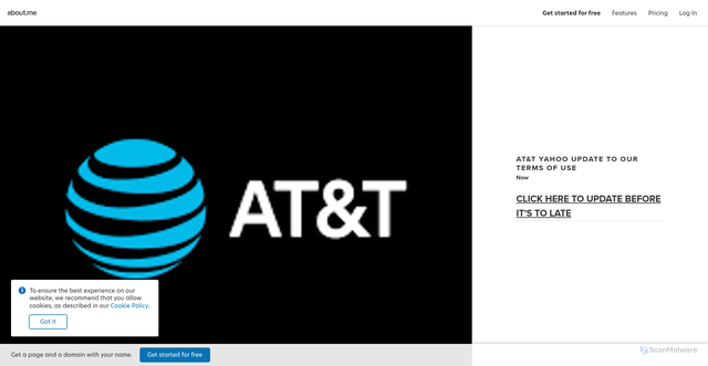 Security scan screenshot of https://about.me/attyahooupdate