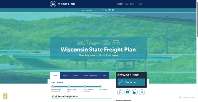 Security scan screenshot of https://www.wisdotplans.gov/plan/state-freight-plan