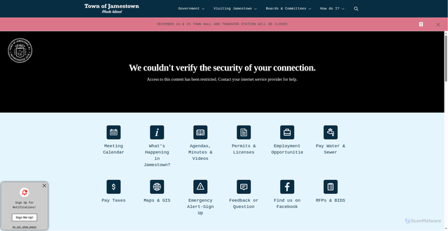 Security scan screenshot of https://jamestownri.gov/