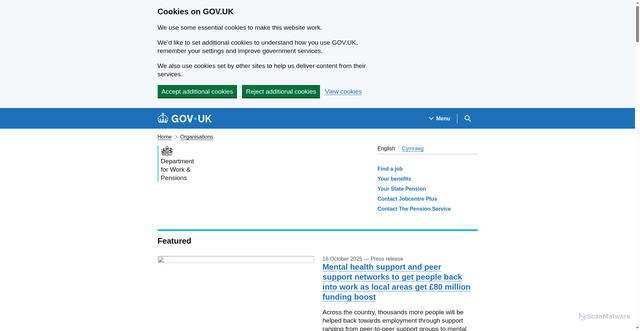 Security scan screenshot of https://www.gov.uk/government/organisations/department-for-work-pensions