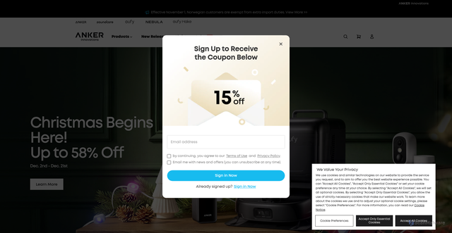 Security scan screenshot of https://www.ankernordics.com/