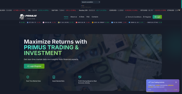 Security scan screenshot of https://primus-trading.com/